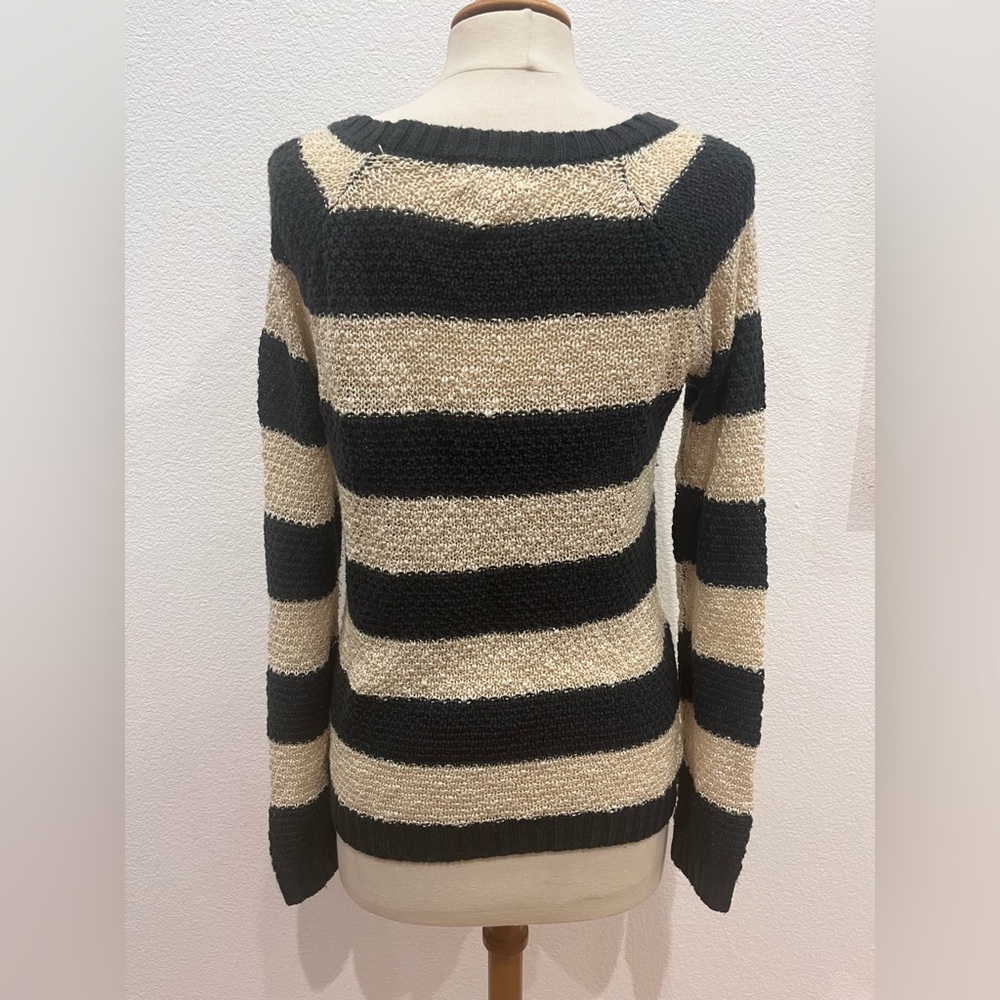 Pink Rose Size M Black and Cream Striped Sweater. - Picture 3 of 9